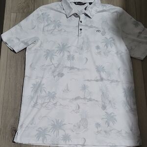Travis Mathew White and Gray Patterned Polo Shirt
